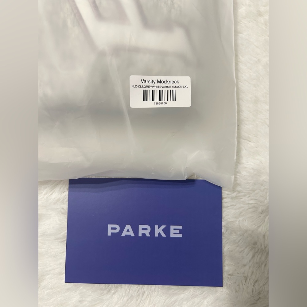 Parke Varsity Fleece Lined Mock Neck Sweatshirt Metallic/White - L/XL - Picture 12 of 13